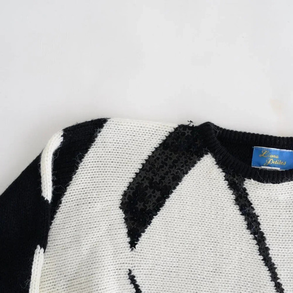 Vintage  Liana Petites Black & Cream Geometric Shapes Knit Crewneck Sweater S - Picture 10 of 13
